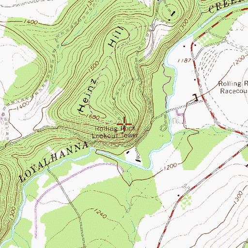 Topographic Map of Rolling Rock Lookout Tower, PA