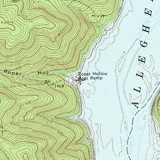 Topographic Map of Roper Hollow Boat Ramp, PA