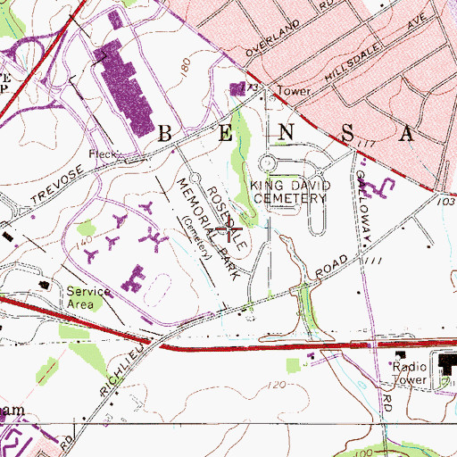 Topographic Map of Rosedale Memorial Park, PA