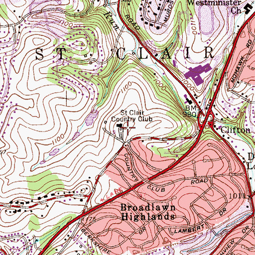 Topographic Map of Saint Clair Country Club, PA