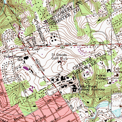 Topographic Map of Saint Davids Golf Club, PA