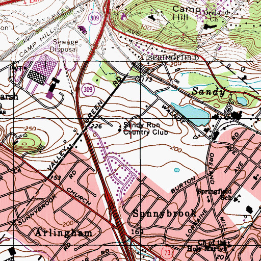 Topographic Map of Sandy Run Country Club, PA