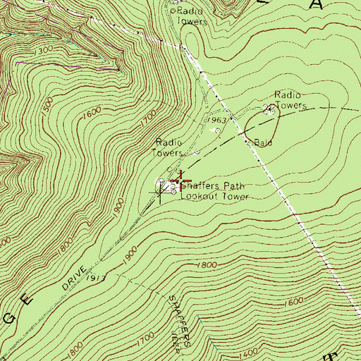 Topographic Map of Shaffers Path Lookout Tower, PA