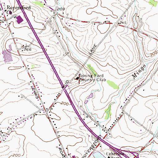 Topographic Map of Spring Ford Country Club, PA