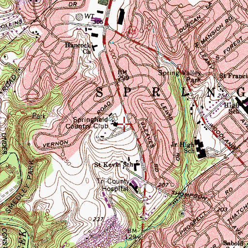 Topographic Map of Springfield Country Club, PA