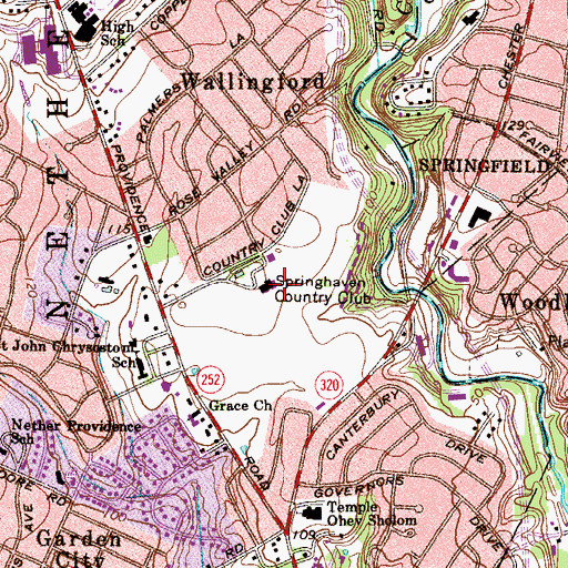 Topographic Map of Springhaven Country Club, PA