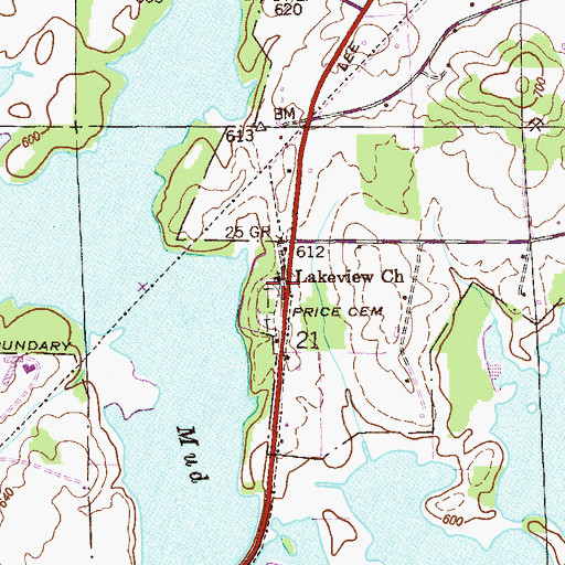 Topographic Map of Lakeview Church, AL