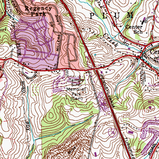 Topographic Map of Temple Sinai Memorial Park, PA