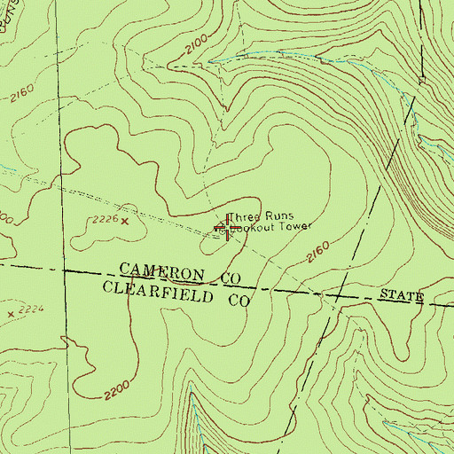 Topographic Map of Three Runs Lookout Tower, PA