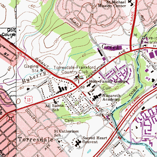 Topographic Map of Torresdale-Frankford Country Club, PA