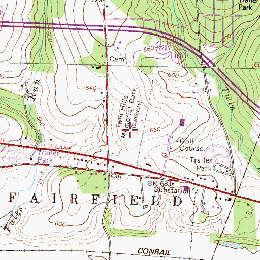 Topographic Map of Twin Hills Memorial Park, PA