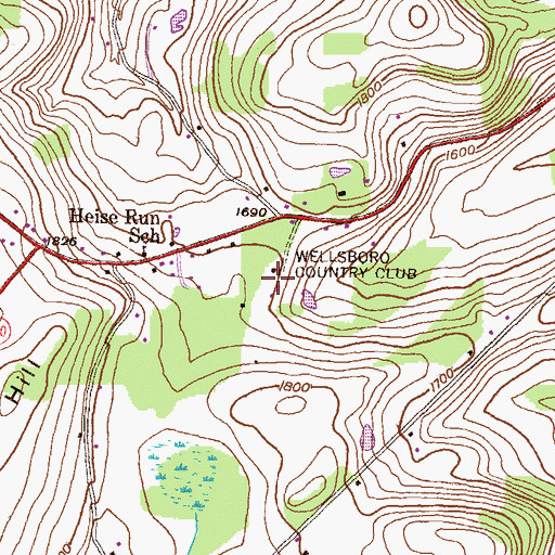 Topographic Map of Wellsboro Country Club, PA