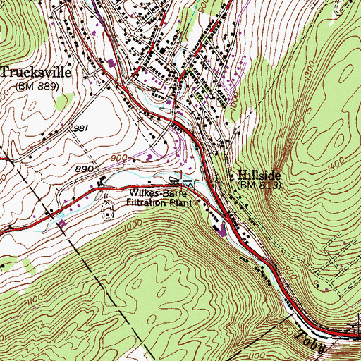 Topographic Map of Wilkes Barre Filtration Plant, PA