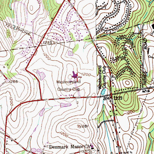 Topographic Map of Westmoreland Country Club, PA