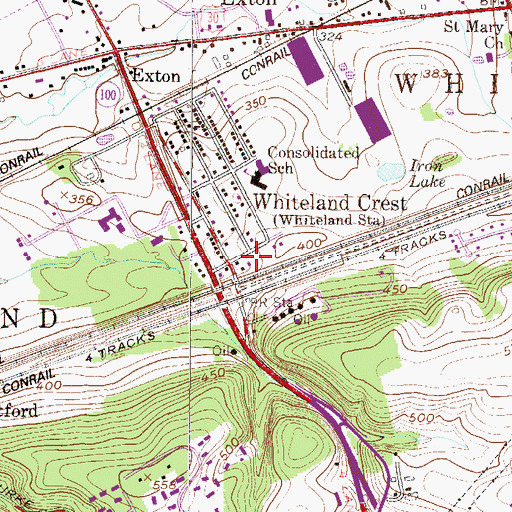 Topographic Map of Whiteland Crest, PA