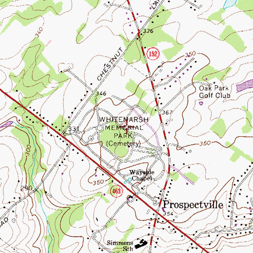 Topographic Map of Whitemarsh Memorial Park, PA