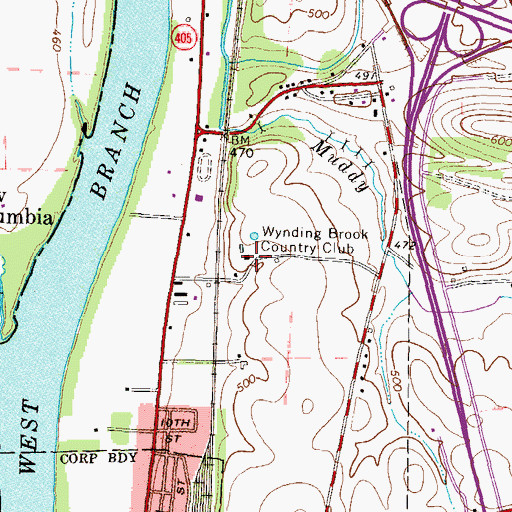Topographic Map of Wynding Brook Country Club, PA