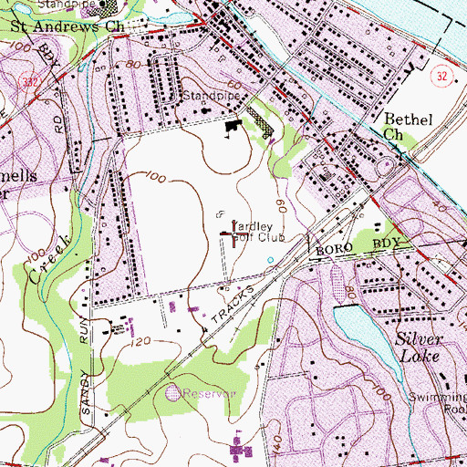 Topographic Map of Yardley Golf Club, PA