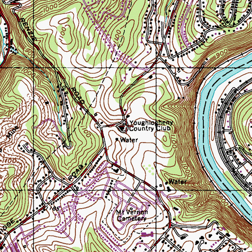 Topographic Map of Youghiogheny Country Club, PA