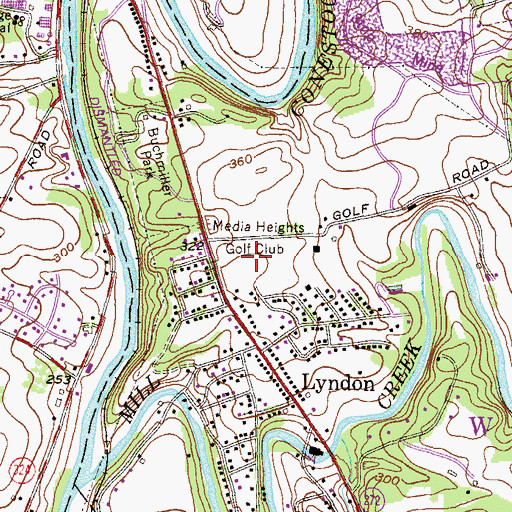 Topographic Map of Media Heights Golf Club, PA