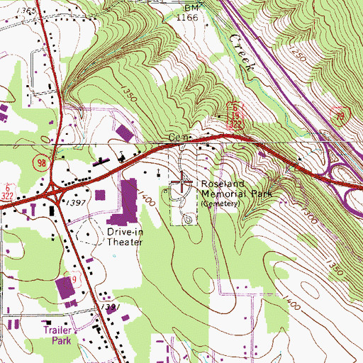 Topographic Map of Roselawn Memorial Gardens, PA