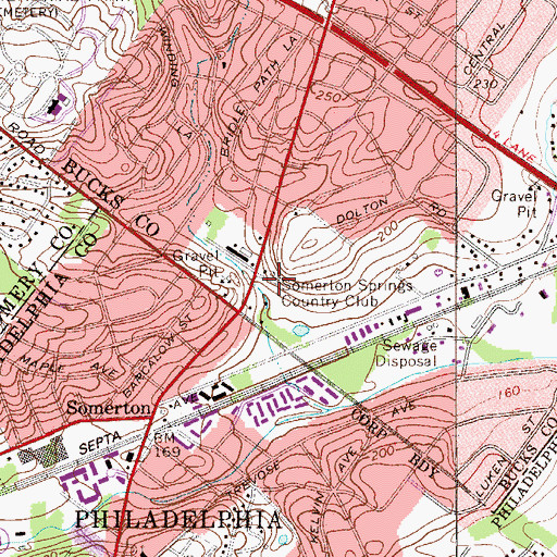 Topographic Map of Somerton Springs Country Club, PA