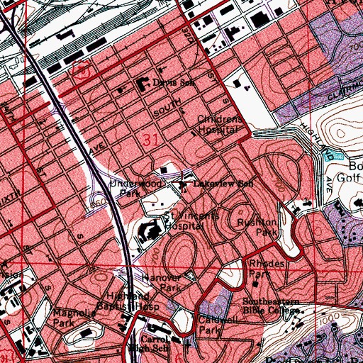 Topographic Map of Lakeview Elementary School, AL