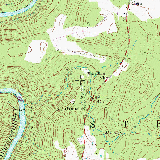 Topographic Map of Falling Waters Museum, PA