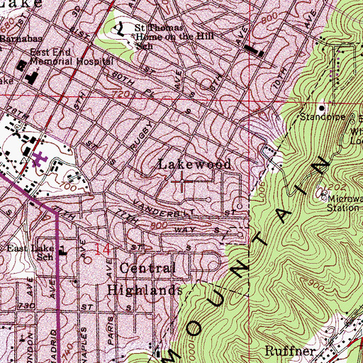 Topographic Map of Lakewood, AL