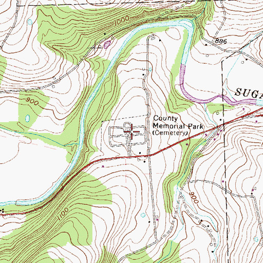 Topographic Map of Bradford County Memorial Park, PA