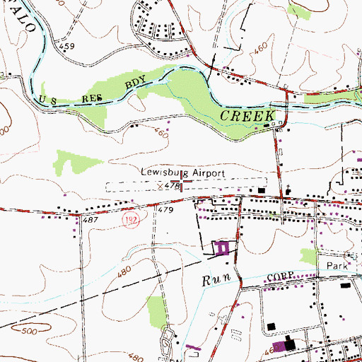 Topographic Map of Lewisburg Airfield (historical), PA