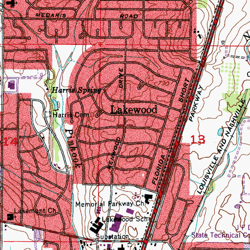 Topographic Map of Lakewood, AL