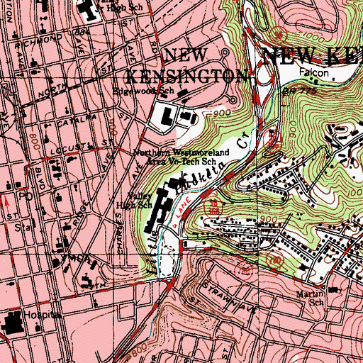 Topographic Map of Northern Westmoreland Area Vocational-Technical School, PA