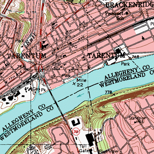 Topographic Map of Riverview Park, PA