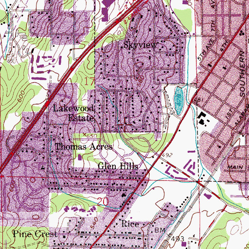 Topographic Map of Lakewood Estate, AL