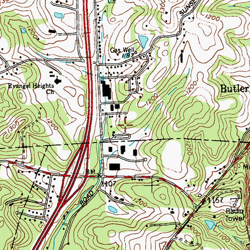 Topographic Map of Highlands Industrial Park, PA