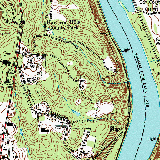 Topographic Map of Harrison Hills County Park, PA