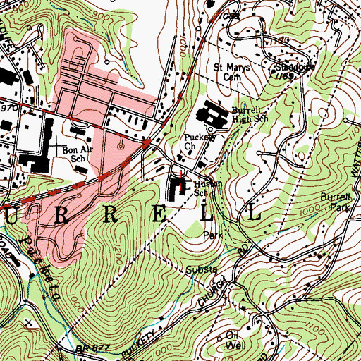 Topographic Map of Hustin School, PA