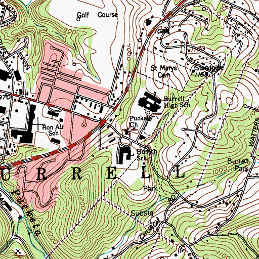 Topographic Map of Puckety Church, PA