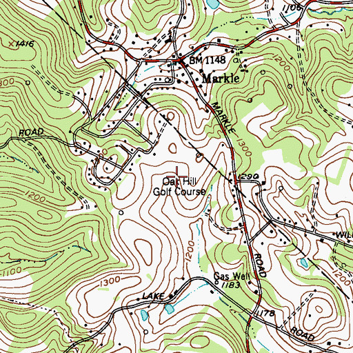 Topographic Map of Oak Hill Golf Course, PA