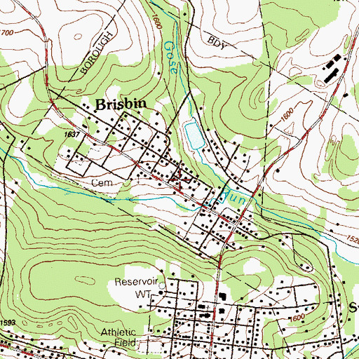 Topographic Map of Brisbin Baptist Church, PA