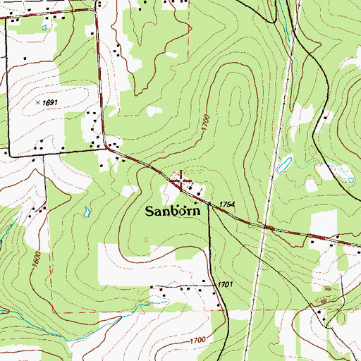 Topographic Map of Sanborn Cemetery, PA