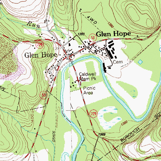 Topographic Map of Caldwell Memorial Park, PA