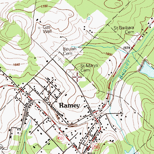 Topographic Map of Saint Marys Cemetery, PA