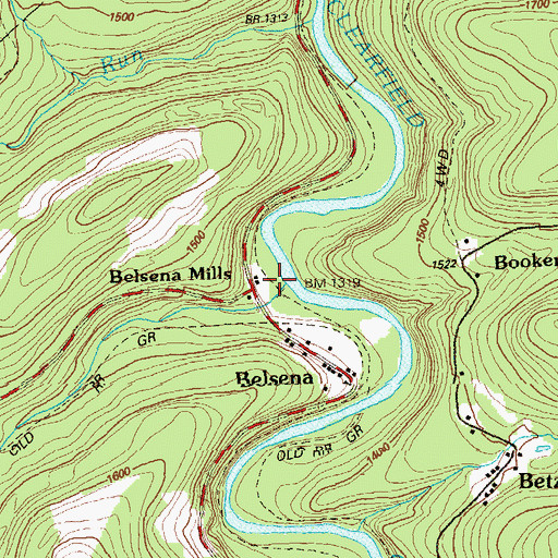 Topographic Map of Belsena Mills, PA