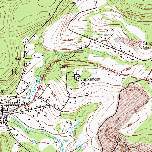 Topographic Map of Alexander Cemetery, PA