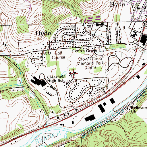 Topographic Map of Clearfield and Curwensville Country Club (historical), PA