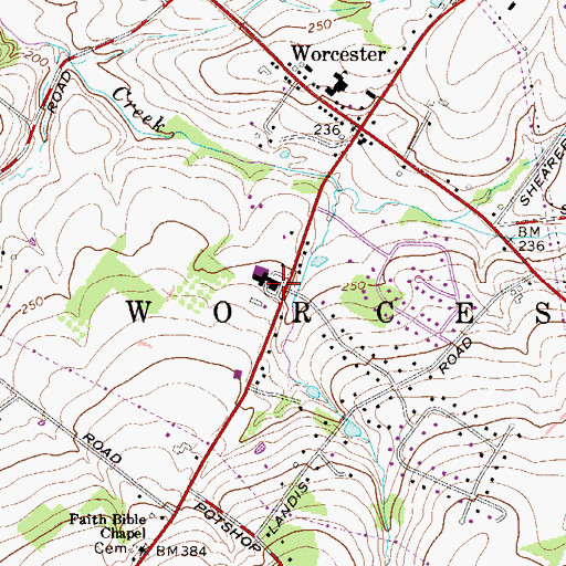 Topographic Map of Worcester Post Office, PA