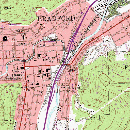 Topographic Map of Bradford, PA