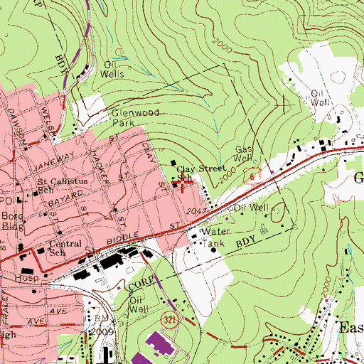 Topographic Map of Clay Street School, PA